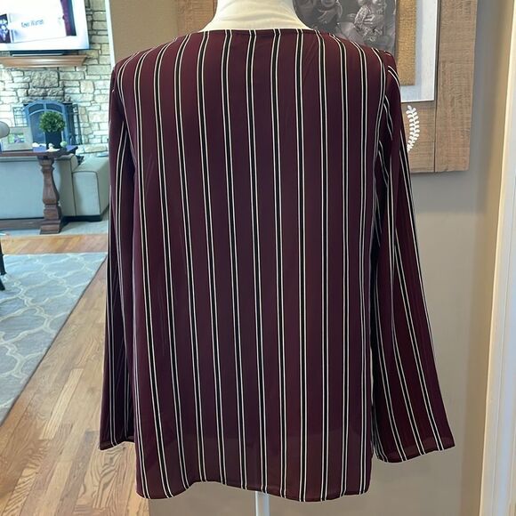 Evereve Allison Joy Maroon Stripe Tie Front Blouse - Picture 6 of 8